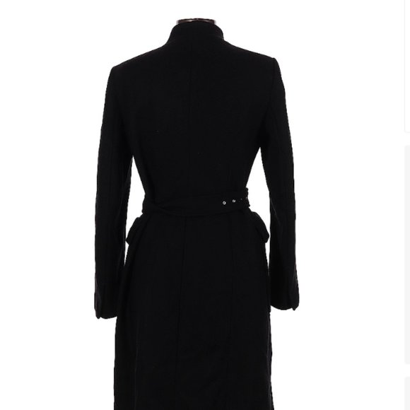 Zara Black Wool Coat Belted L - Picture 3 of 4